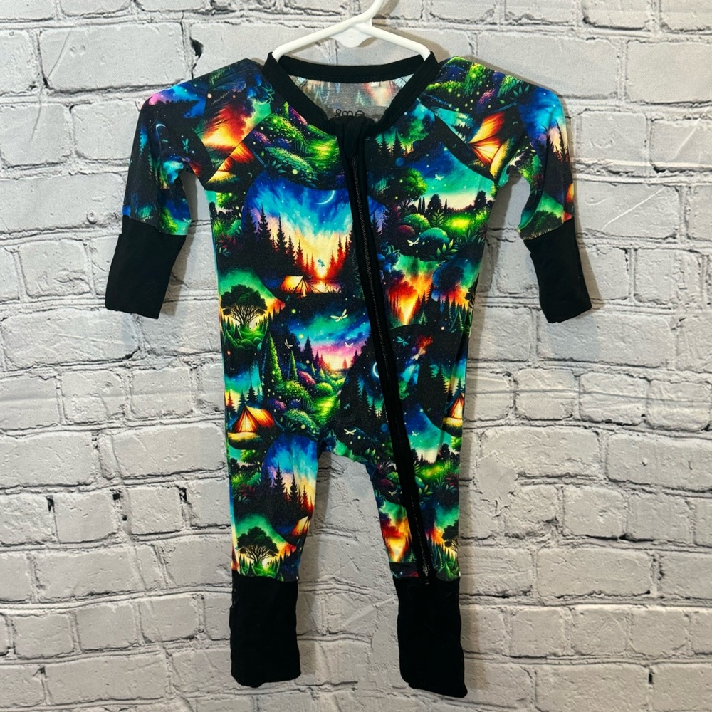 &Me Bamboo Camping Pattern Bamboo Zippie Romper